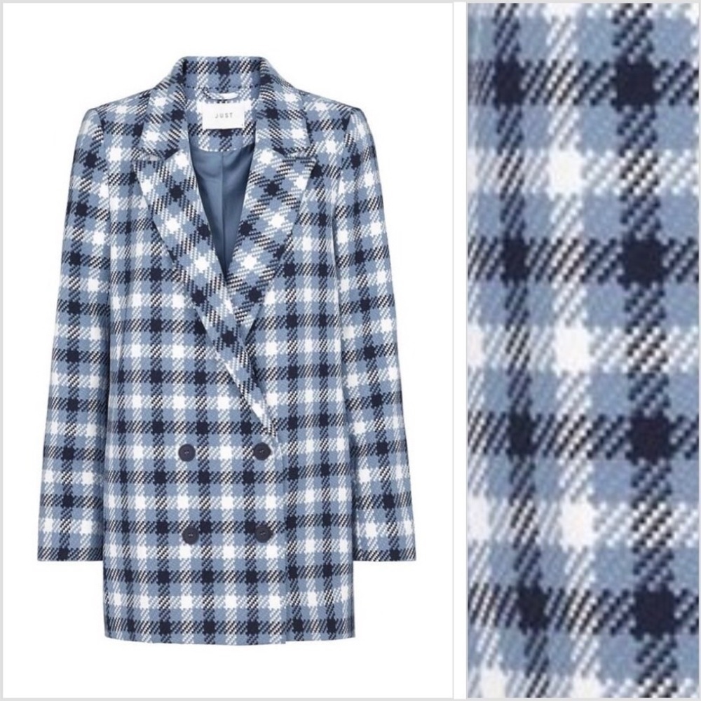 Just Female Holmes Double Breasted Blue Check Plaid Blazer Size XS NWT $239
